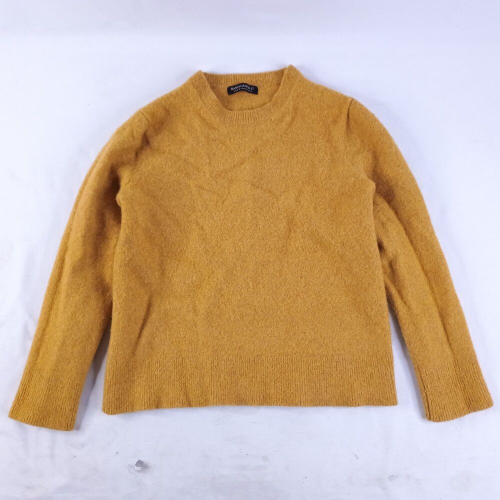 Banana Republic Sweater Womens Large Extra Fine Merino Wool Crewneck Yellow L